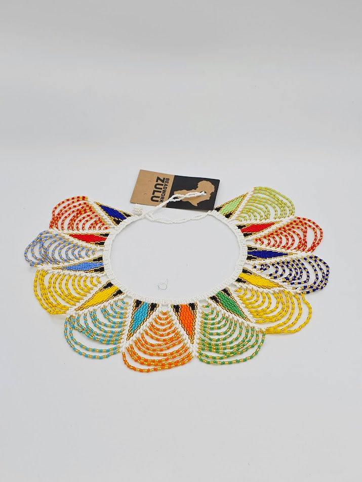 Zulu Spear Fringe Necklace - African colours  - White