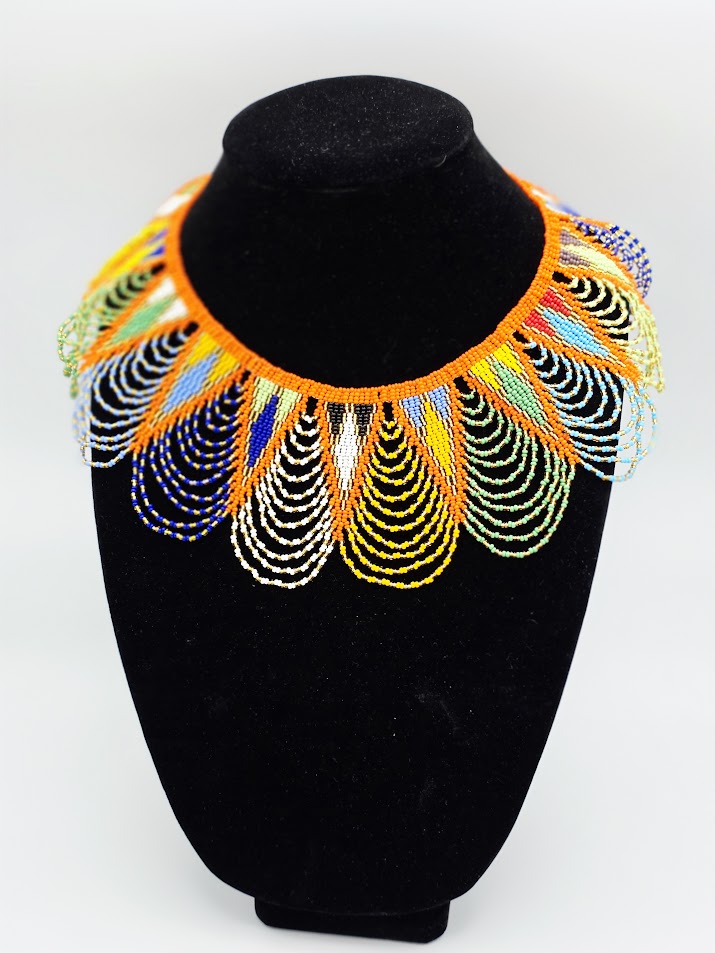 Zulu Spear Fringe Necklace African Colors - Orange Neck Edge