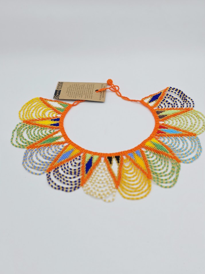 Zulu Spear Fringe Necklace African Colors - Orange Neck Edge