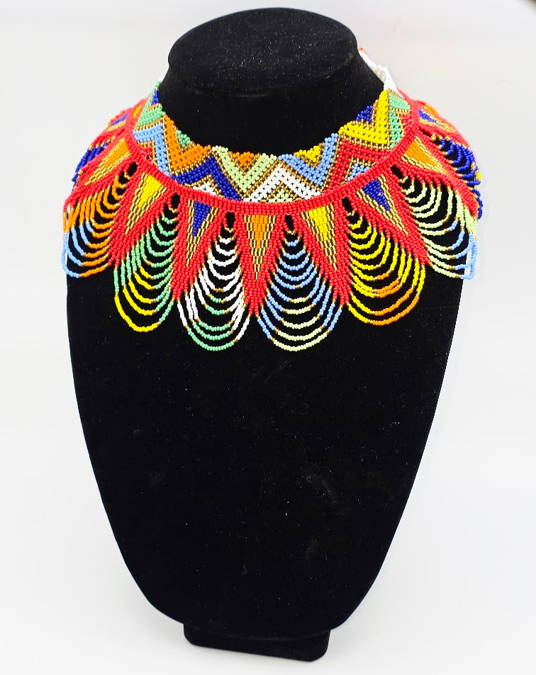 Zulu Spear Fringe Necklace - African colors.