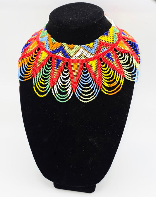 Zulu Spear Fringe Necklace - African colors.