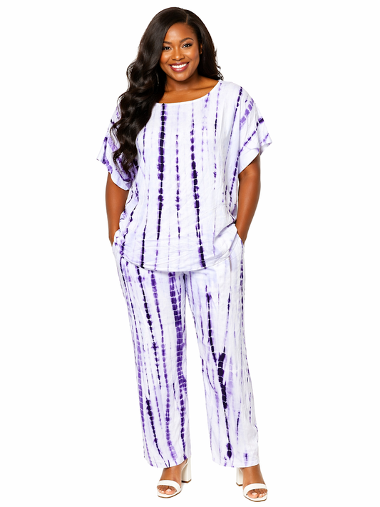 African One-of-A-kind Handmade Viscose Batik Pants Set from Tanzania. Size L-XL2