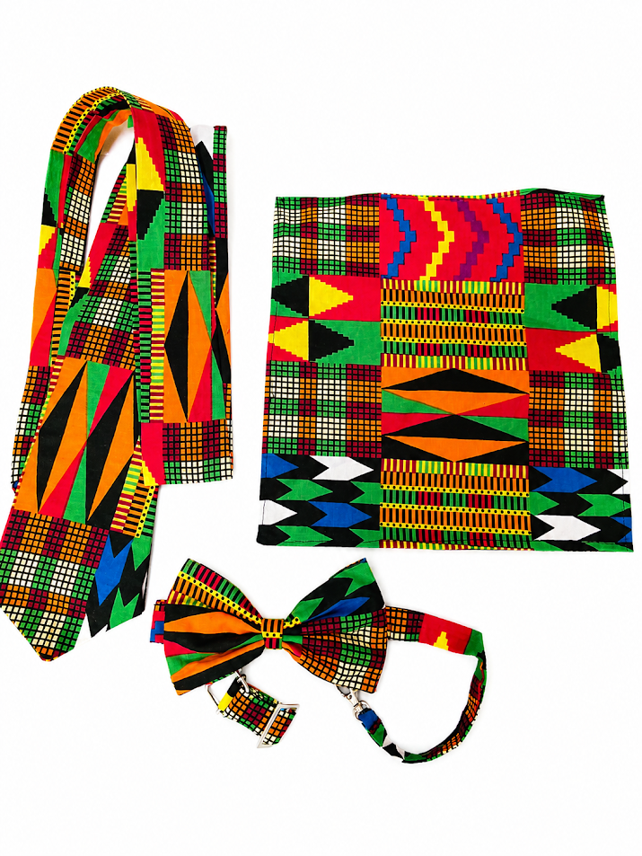 Classic Handmade Bowtie, Long Tie& Pocket Square Set by Ester Ephraim Hanai - Dar-Es-Salaam
