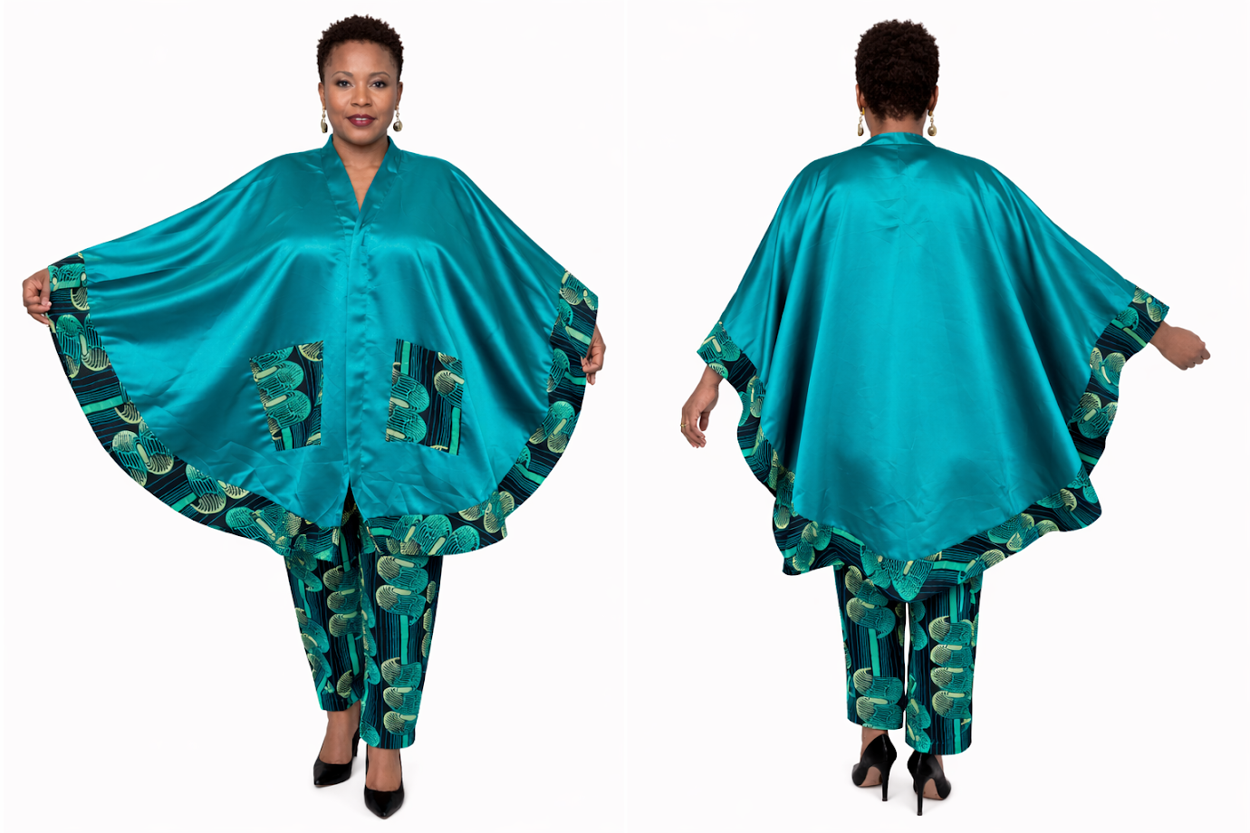 Handmade Satin top with Ankara Pants - Size L
