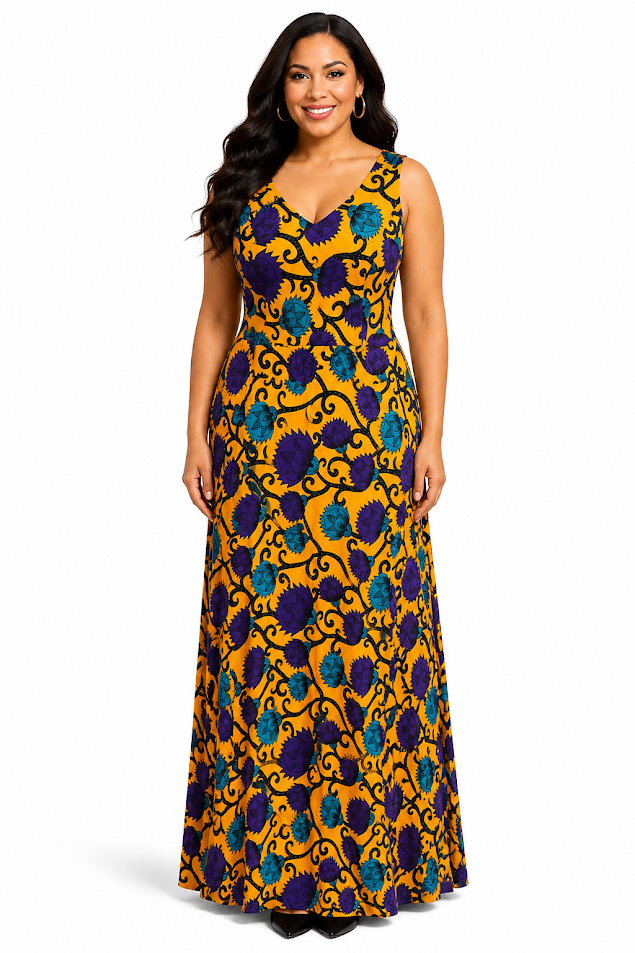 Elegant Bright Colors Long Dress Short Sleeved Styled Back Made in Tanzania for Special Ocassion  - Size M to L