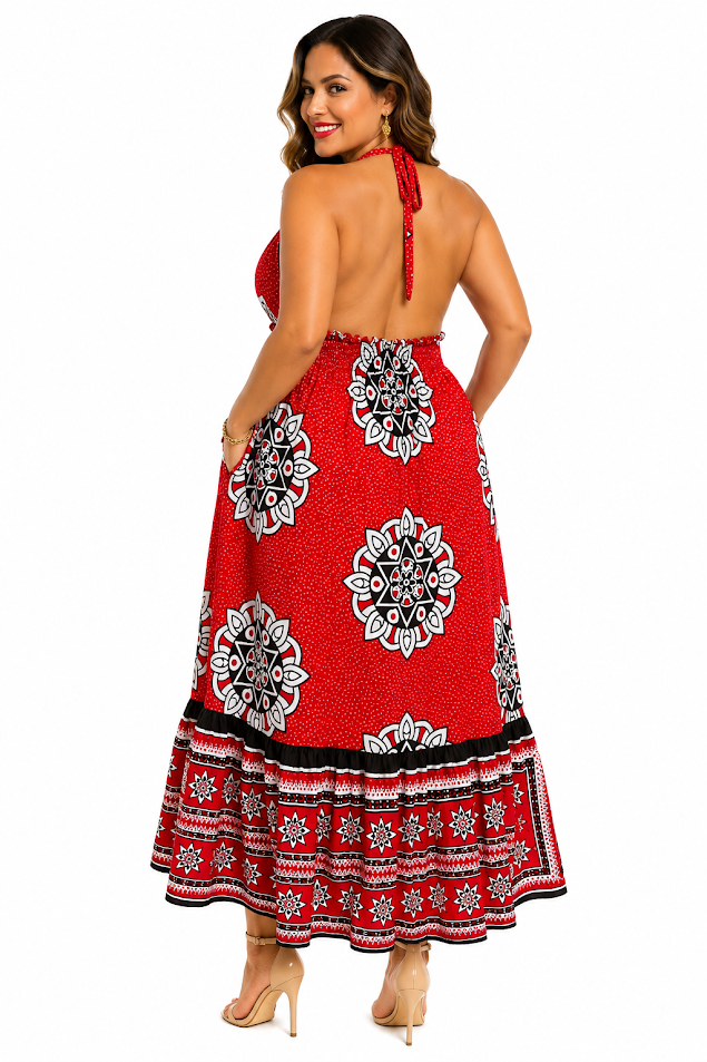 Tanzania Khanga Halterneck Sun Dress- Free Size Designed and Hadmade by Silvia Kinjui Oisso