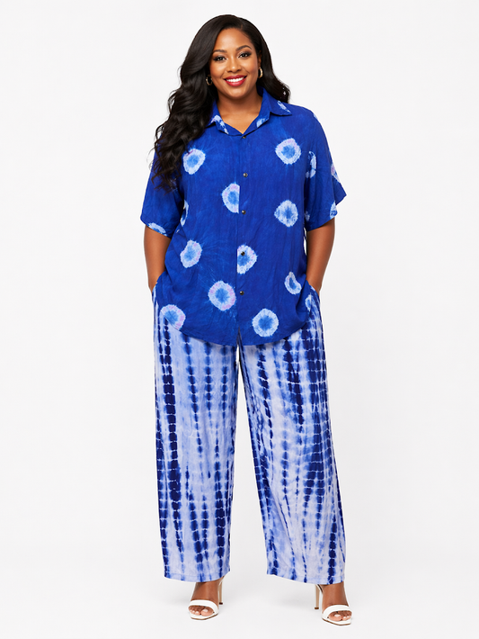 African One-of-A-kind Handmade Viscose Batik Pants Set from Tanzania. Size L-XL2