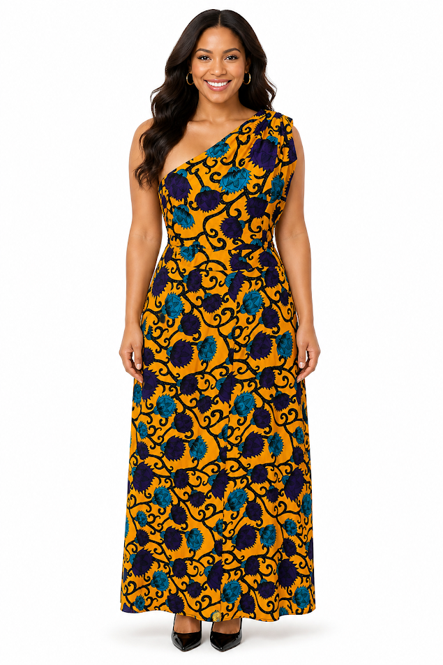 Elegant Bright Colors Long Dress One Shoulder Made in Tanzania for Special Ocassion  - Size M to L