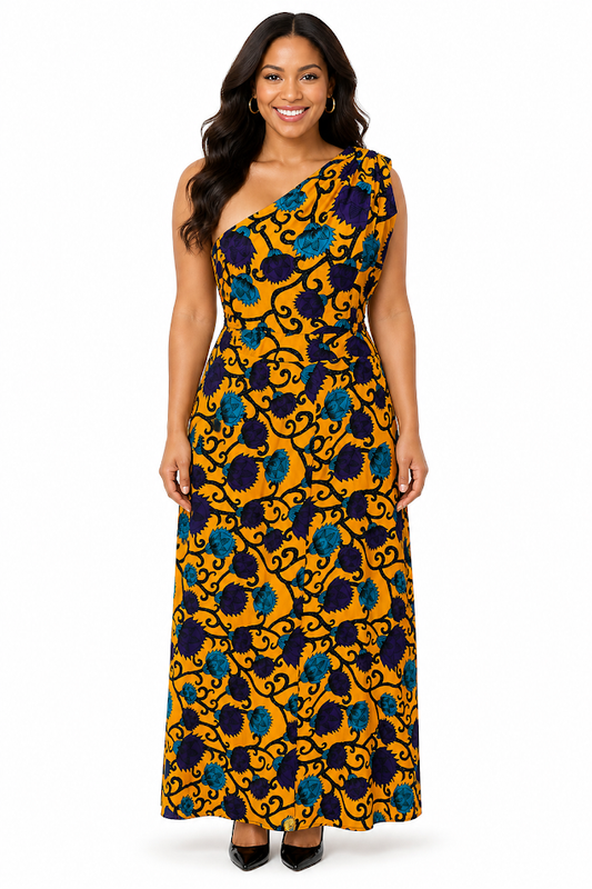 Elegant Bright Colors Long Dress One Shoulder Made in Tanzania for Special Ocassion  - Size M to L
