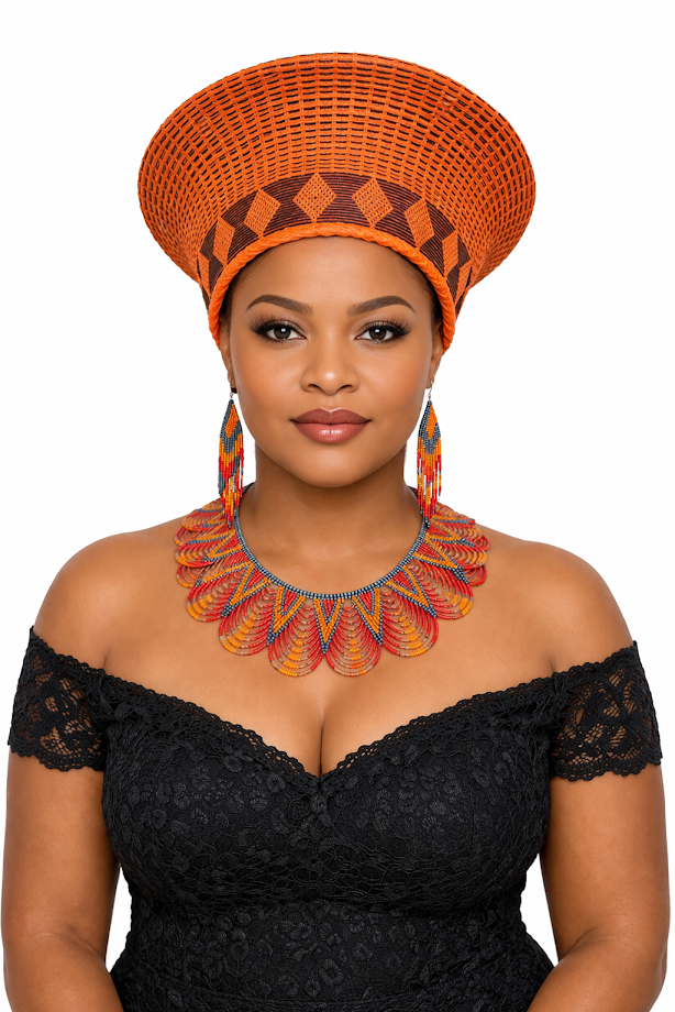 Handmade Zulu Hat Orange & Black