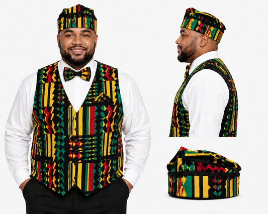 Classic Handmade Vest, Bowtie, Long Tie& Pocket Square Set by Ester Ephraim Hanai - Dar-Es-Salaam