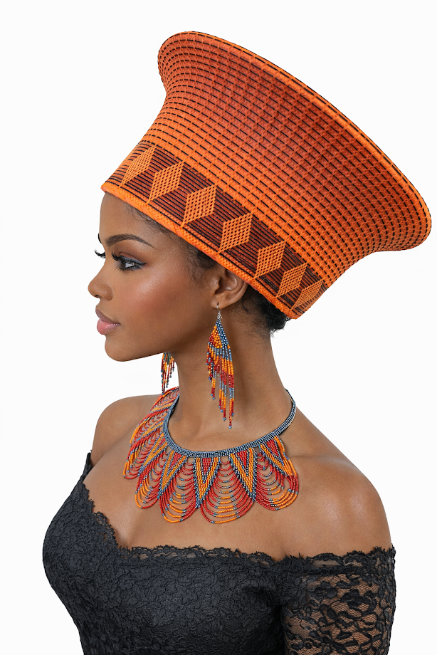 Handmade Zulu Hat Orange & Black