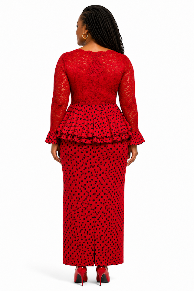 Elegant Bright Red Colors Long Dress Short Sleeved & Long Sleve Handmade in Tanzania by Akida Ajuaye for Special Ocassion  - Size L