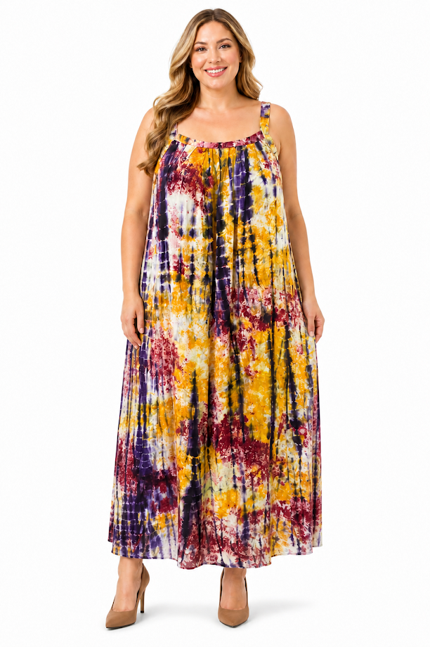 Tanzania One-of-a Kind One Size Organic Handmade Soft Viscose Batik & Tailor-Made Summer Dress with Pockets