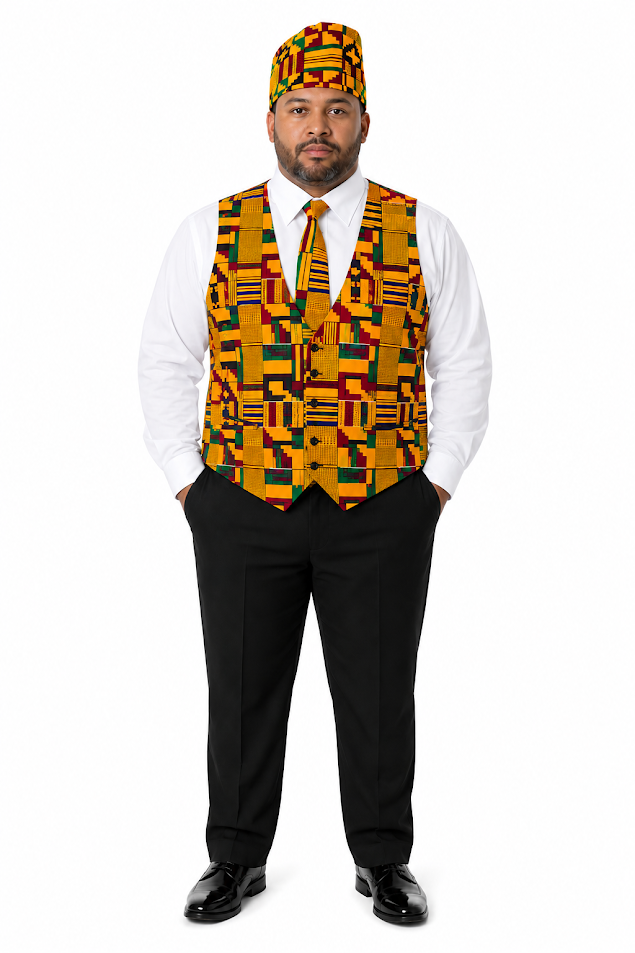 Ankara Handmade Vest, Hat & Tie Set by Nyanyas- Manyoni, Tanzania