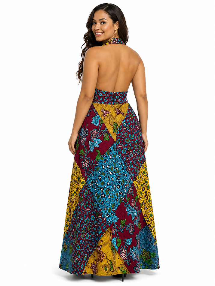 Handmade Summer Dress - Halter Neck Made is Tanzania and Carries Warm Memories of the Independence Years in Africa Late 50s to Early 60s. Size M &L