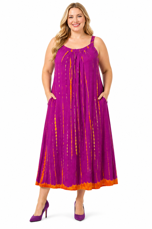 Tanzania One-of-a Kind One Size Organic Handmade Soft Viscose Batik & Tailor-Made Summer Dress with Pockets