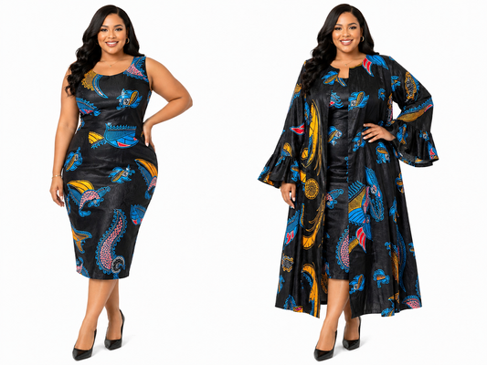 One-of-a-Kind Handmade Fitted Brocade Dress with Lining and Matching Jacket Size 2XL for Special Occasion