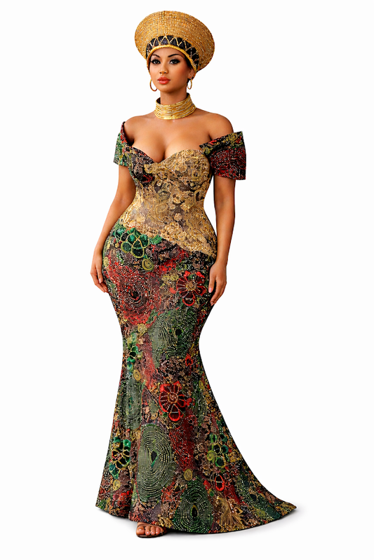 Hand Made Formal Ankara & Lace Dress Size M