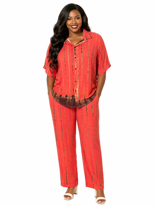 African One-of-A-kind Handmade Viscose Batik Pants Set from Tanzania. Size L-XL2