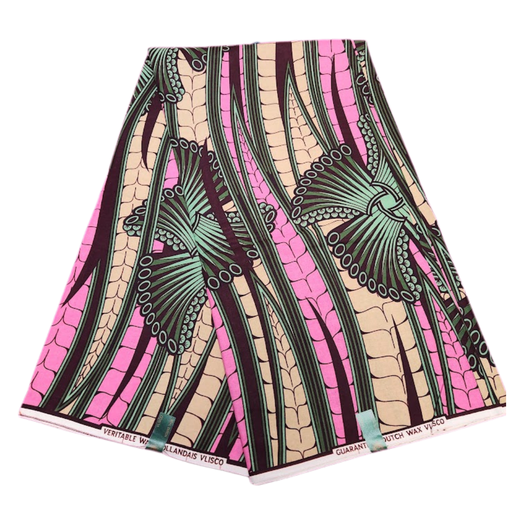 African_Wax_Print_Kitenge_Ankara_Pink_Green_Tan
