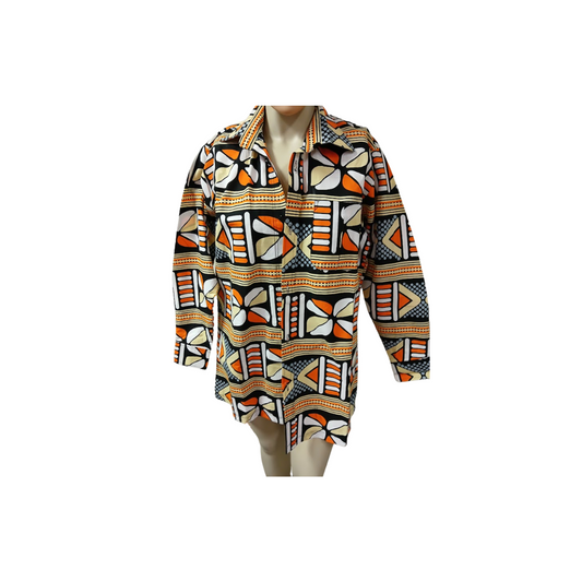 Kitenge/Ankara Long Sleeve Shirt with Collar- L, XL