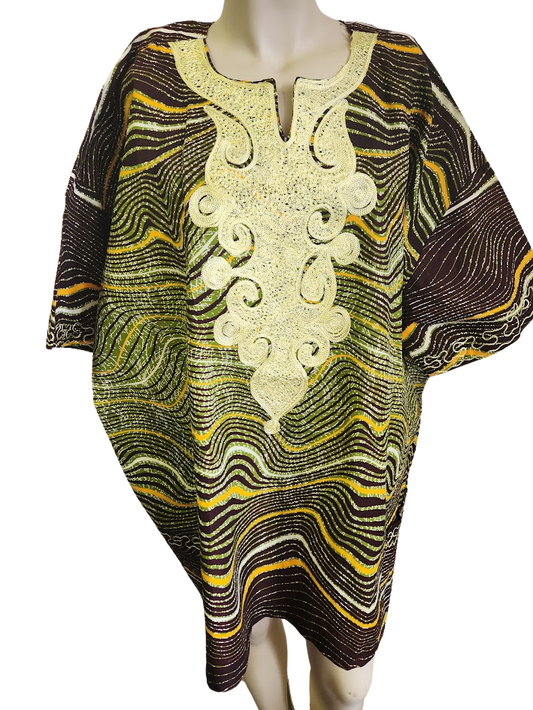Embroidered Daishiki - XXL to XXXL-  Hunter Green, Orange, Light Green
