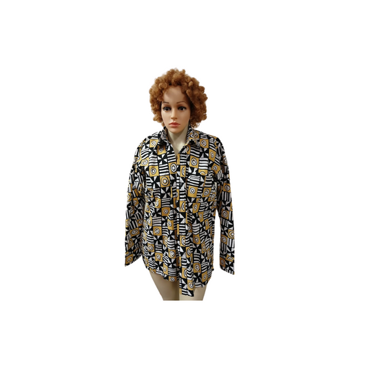 Kitenge/Ankara Long Sleeve Shirt with Collar - L, XL
