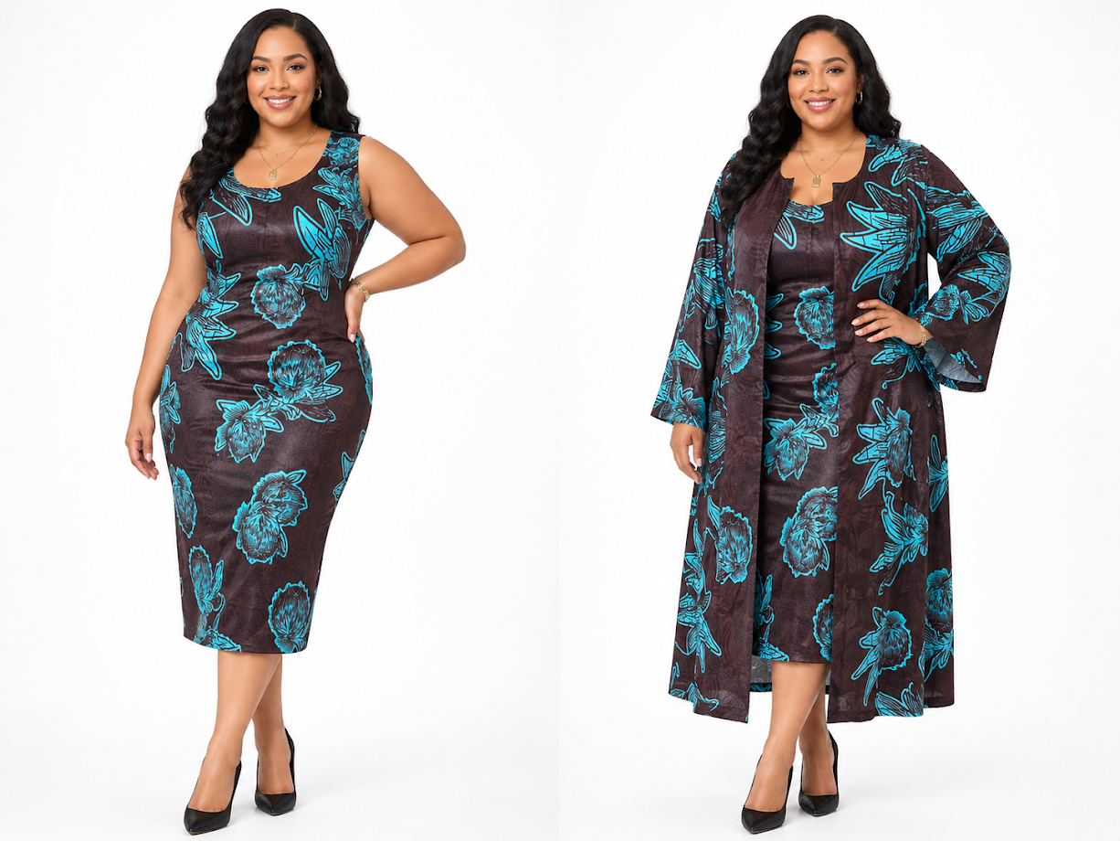 One-of-a-Kind Handmade Fitted Brocade Dress with Lining and Matching Jacket Size 2XL for Special Occasion