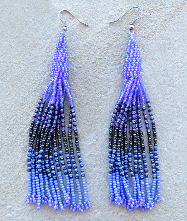 African Beaded Earrings Lukimbi Lilac Blue Metallic