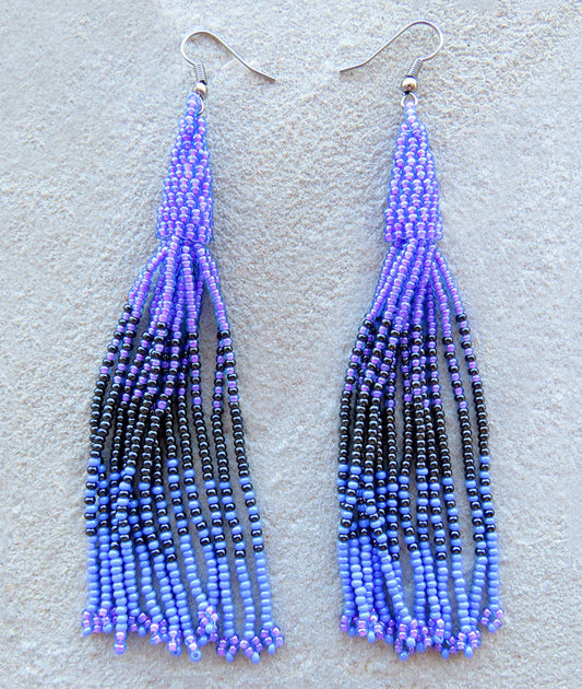 African Beaded Earrings Lukimbi Lilac Blue Metallic