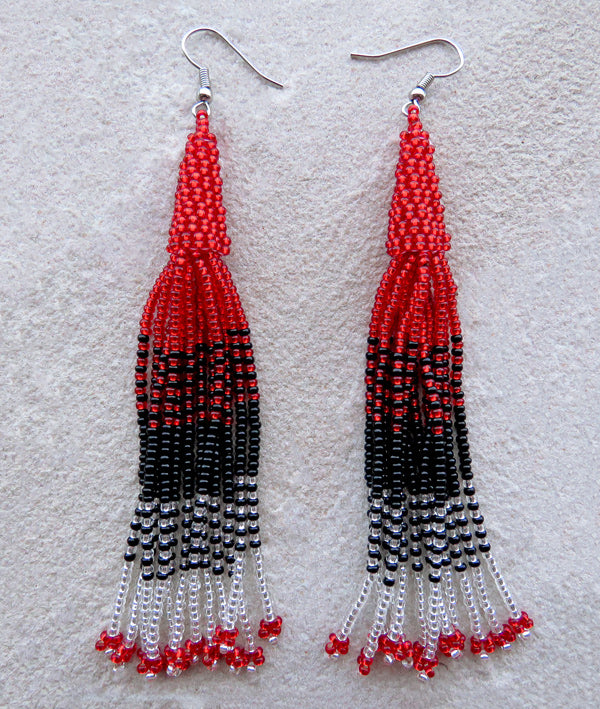 RED SILVER BLACK African Beaded Earrings Lukimbi