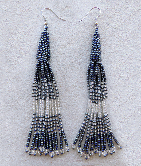 African Beaded Earrings Lukimbi Silver Metallic Grey