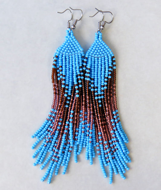 African Beaded Earrings Ilala Design. AQUA / COPPER / CHOCOLATE|Mchete's African Treasures, LLC