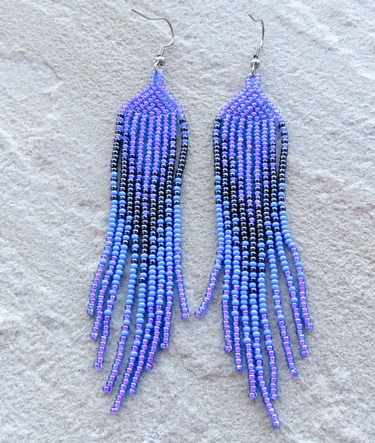 African Beaded Earrings Ilala Design. LILAC / BLUE / METALLIC GREY | Mchete's African Treasures, LLC