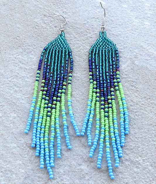 African Beaded Earrings Ilala Design. LIME / NEBULA / AQUA / JADE |Mchete's African Treasures, LLC