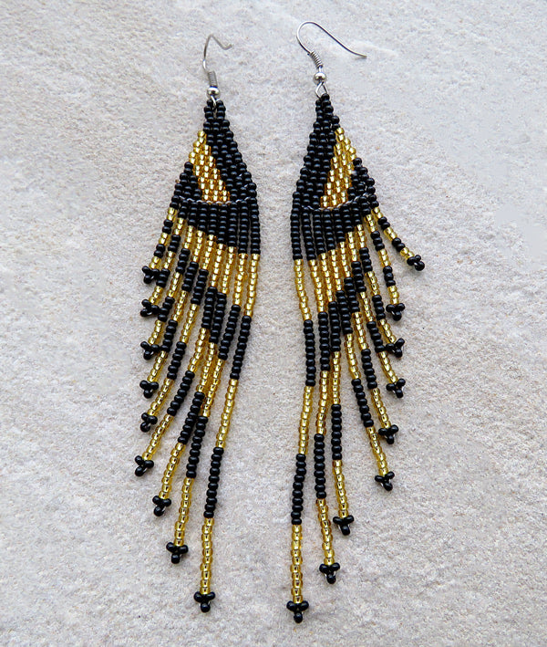 African Beaded Earrings Savuti Gold Black