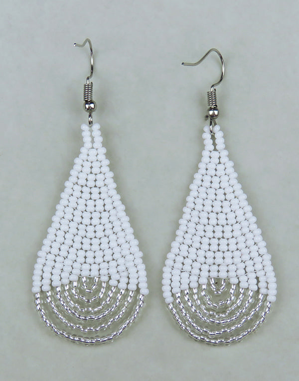 African Beaded Earrings Simbithi Silver White