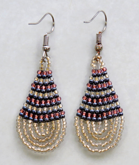Small Beaded Ear Rings Teardrop Metallic Copper White Gold