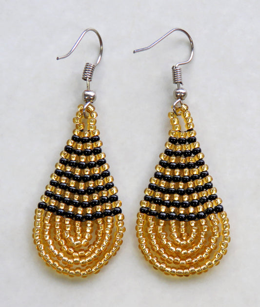 Small Beaded Ear Rings Teardrop Gold Black