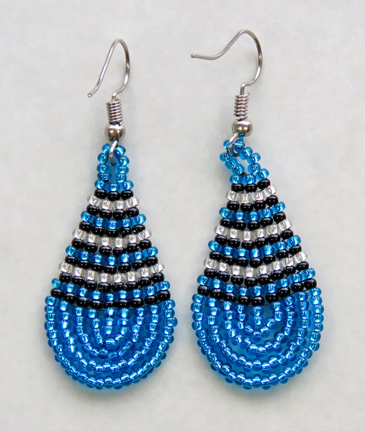 Small Beaded Ear Rings Teardrop Aqua Copper Chocolate