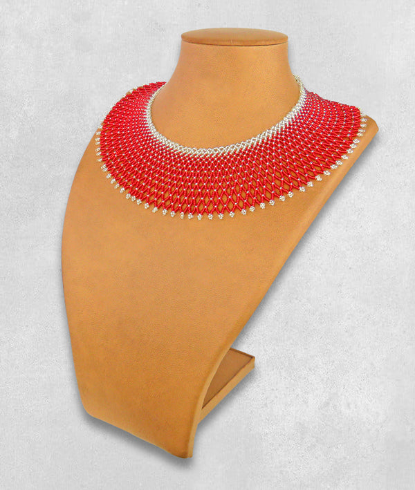 African Beaded Necklace Ntombi Red Silver