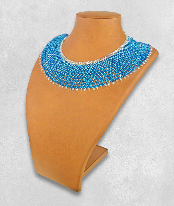 African Beaded Necklace Ntombi Blue Silver