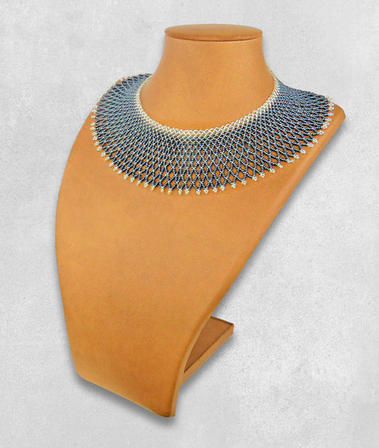 African Beaded Necklace Ntombi Metallic Grey Silver