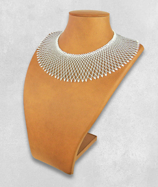 African Beaded Necklace Ntombi White Silver