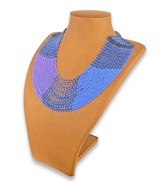 African Beaded Necklace Sibaya Lilac Blue Metallic