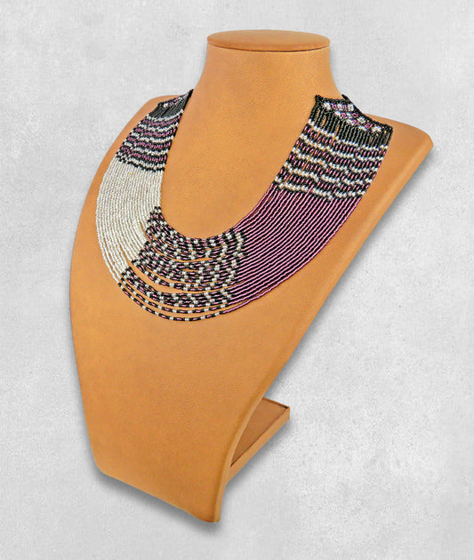 African Beaded Necklace Sibaya Purple Silver Black