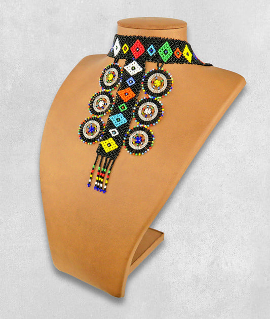 African Beaded Necklace Zulu Circle Style 1 Black