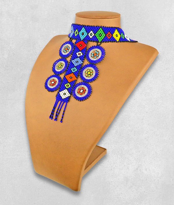 African Beaded Necklace Zulu Circle Style 1 Dark Blue