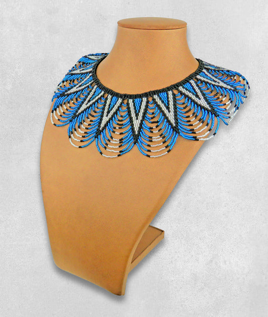 Zulu Spear Fringe Blue Silver Black